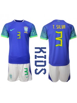 Billige Brasil Thiago Silva #3 Bortedraktsett Barn VM 2022 Kortermet (+ Korte bukser)